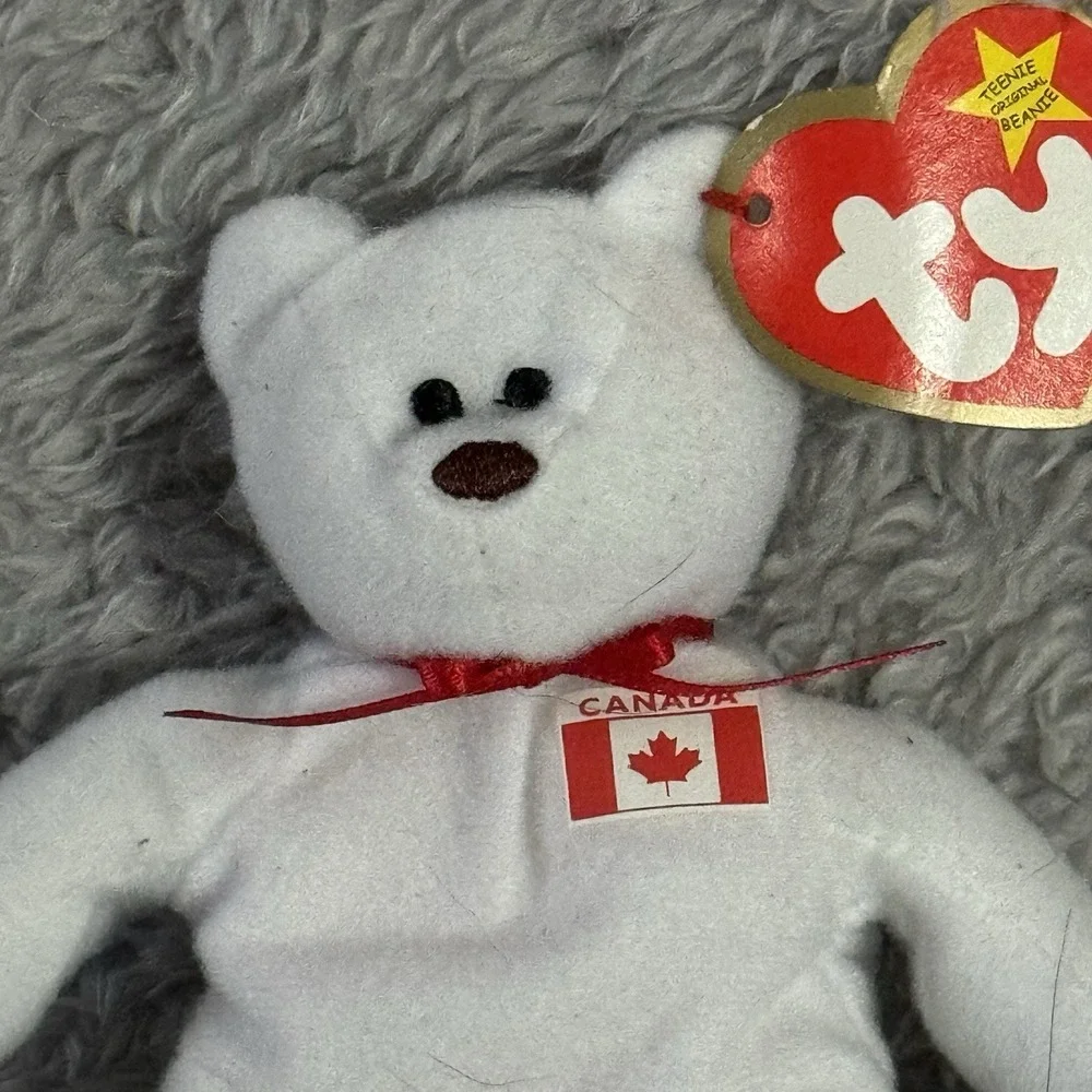 Ty Teenie Beanie Baby Maple the Bear Plush Canada White Teddy McDonald's Toy